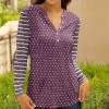 Lily | Purple & White Stripe Dot Button-Front Top - Women