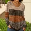 Lily | Brown & Orange Stripes V-Neck Long-Sleeve Tunic - Women & Plus
