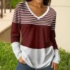 Lily | Red & White Stripe Color Block V-Neck Long-Sleeve Tunic - Women & Plus