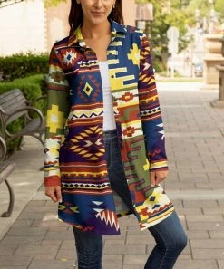 Lily | Terra Cotta & Green Geometric Button-Up Shacket - Plus