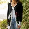 Lily | Black & Red Flower Scoop Neck Cardigan - Women