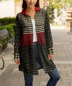 Lily | Black & Red Houndstooth Button-Up Shacket - Plus