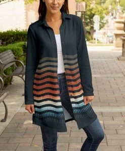 Lily | Navy & Rust Multicolor Stripe Button-Up Shacket - Plus