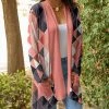 Lily | Coral & Gray Argyle Pocket Open Cardigan - Women
