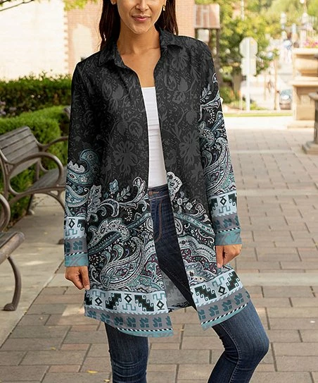 Lily | Black & Blue Paisley Longline Shacket - Women & Plus 1 Lily | Black & Blue Paisley Longline Shacket - Women & Plus