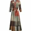 Lily | Rust & Brown Patchwork Tie-Waist Button-Front Maxi Dress - Women & Plus