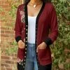 Lily | Red & Black Floral Pocket Snap-Button Cardigan - Plus