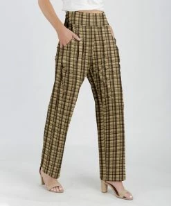Lily | Black & Beige Plaid Wide-Leg High-Waist Pants - Plus