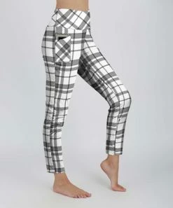 Lily | White & Gray Plaid Pocket Leggings - Plus