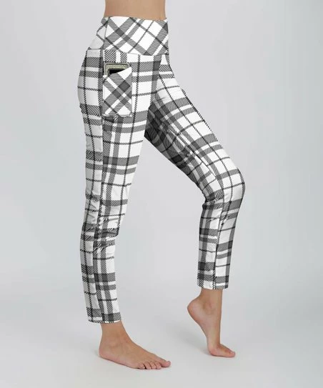 Lily | White & Gray Plaid Pocket Leggings - Plus 1 Lily | White & Gray Plaid Pocket Leggings - Plus