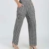 Lily | Black & White Houndstooth Pocket High-Waist Wide-Leg Pants - Women