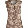 Lily | Brown & Beige Floral Twist-Front Sleeveless Top - Women