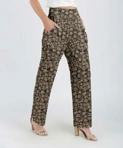 Lily | Black & Beige Floral Pocket High-Waist Wide-Leg Pants - Women