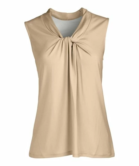 Lily | Beige Cream Twist-Front Sleeveless Top - Women 1 Lily | Beige Cream Twist-Front Sleeveless Top - Women