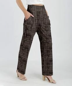 Lily | Black & Mocha Plaid Wide-Leg High-Waist Pants - Plus
