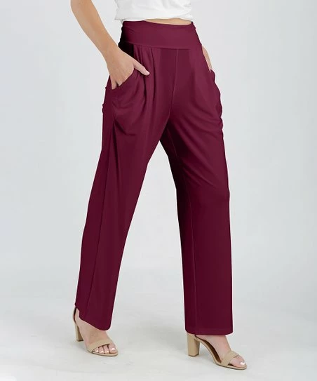 Lily | Red-Purple Wide-Leg High-Waist Pants - Plus 1 Lily | Red-Purple Wide-Leg High-Waist Pants - Plus