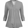 Lily | Light Gray Tie-Neck Three-Quarter Sleeve Tunic - Women & Plus