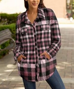 Lily | Pink & Black Plaid Pocket Shacket - Plus
