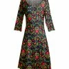Lily | Navy & Red Floral Long-Sleeve Boatneck A-Line Dress - Plus