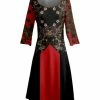 Lily | Black & Red Color Block Floral Long-Sleeve Boatneck A-Line Dress - Women
