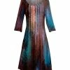 Lily | Rust & Blue Abstract Long-Sleeve Boatneck A-Line Dress - Women