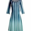 Lily | Blue & White Stripe Fade Long-Sleeve Boatneck A-Line Dress - Plus