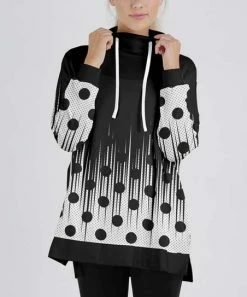 Lily | Black & White Polka Dot Abstract Funnel-Collar Pullover - Women & Plus