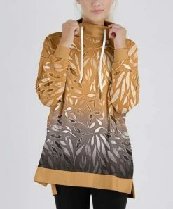 Lily | Gold & Gray Foliage Funnel-Collar Pullover - Women & Plus