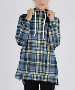Lily | Navy & Cream Plaid Funnel-Collar Pullover - Women & Plus