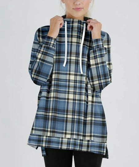 Lily | Navy & Cream Plaid Funnel-Collar Pullover - Women & Plus 1 Lily | Navy & Cream Plaid Funnel-Collar Pullover - Women & Plus