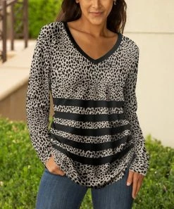 Lily | Cream & Black Stripe Cheetah V-Neck Tunic - Women & Plus