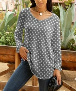 Lily | Gray & White Polka Dot Long-Sleeve Tunic - Women & Plus