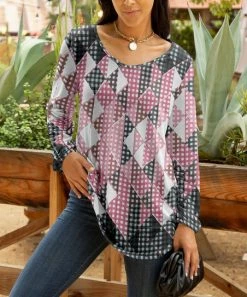 Lily | Rose & Gray Geometric Gingham Long-Sleeve Tunic - Women & Plus