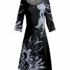 Lily | Black & Blue Floral Long-Sleeve Boatneck A-Line Dress - Plus