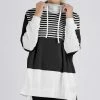 Lily | Black & White Color Block Stripe Funnel-Collar Pullover - Women & Plus