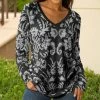 Lily | Black & Gray Damask V-Neck Tunic - Women & Plus