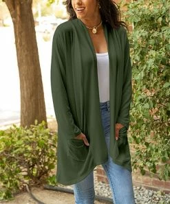 Lily | Dark Green Pocket Open Cardigan - Plus