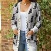 Lily | Gray & Black 'Merry Christmas' Cat Pocket V-Neck Cardigan - Women
