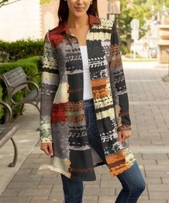 Lily | Orange & Black Abstract Color Block Longline Shacket - Plus