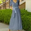 Lily | Blue & White Abstract Pocket Tie-Waist Surplice Maxi Dress - Plus