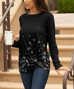 Lily | Black & Gray Abstract Twist-Hem Long-Sleeve Tunic - Women & Plus