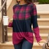 Lily | Pink & Navy Plaid Twist-Hem Long-Sleeve Tunic - Women & Plus