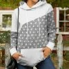 Lily | White & Gray Polka Dot Color Block Kangaroo-Pocket Hoodie - Plus