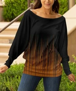 Lily | Black & Brown Abstract Boatneck Pullover - Women