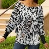 Lily | White & Black Abstract Animal-Print Boatneck Pullover - Women