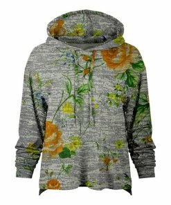 Lily | Gray & Orange Floral Pocket Hoodie - Women & Plus