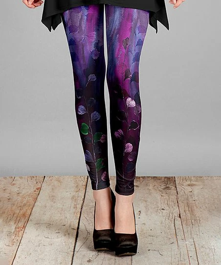 Lily | Purple & Blue Leaf Leggings - Women 1 Lily | Purple & Blue Leaf Leggings - Women