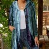 Lily | Aqua & Purple Abstract Velvet Longline Hooded Button-Up Cardigan - Women & Plus