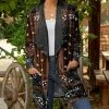 Lily | Black & Brown Floral Paisley Velvet Shawl Collar Open Cardigan - Plus