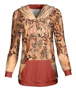 Lily | Orange & Cream Floral Kangaroo-Pocket Hoodie - Plus